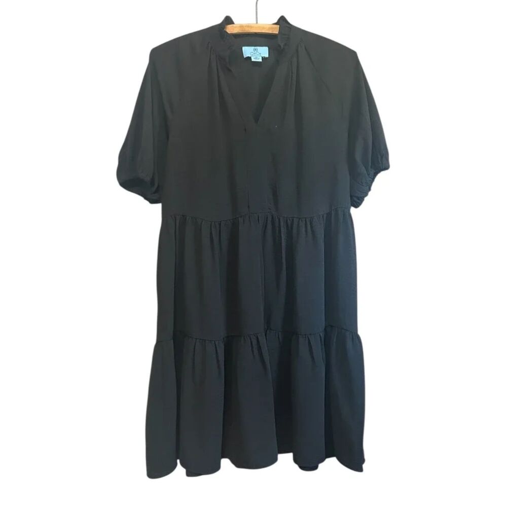 CeCe Black Mock Neck Tiered Dress Women's Size XS EUC